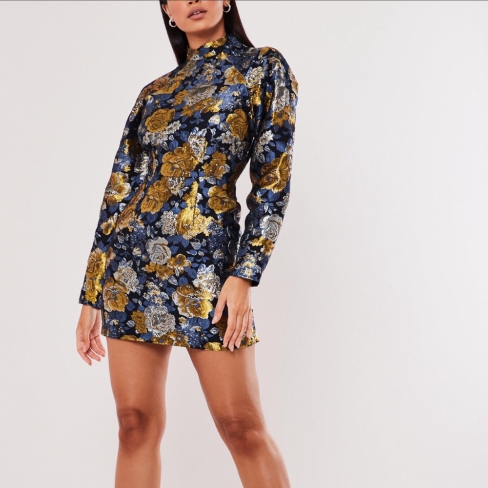 Missguided Floral Long Sleeved Mini Dress